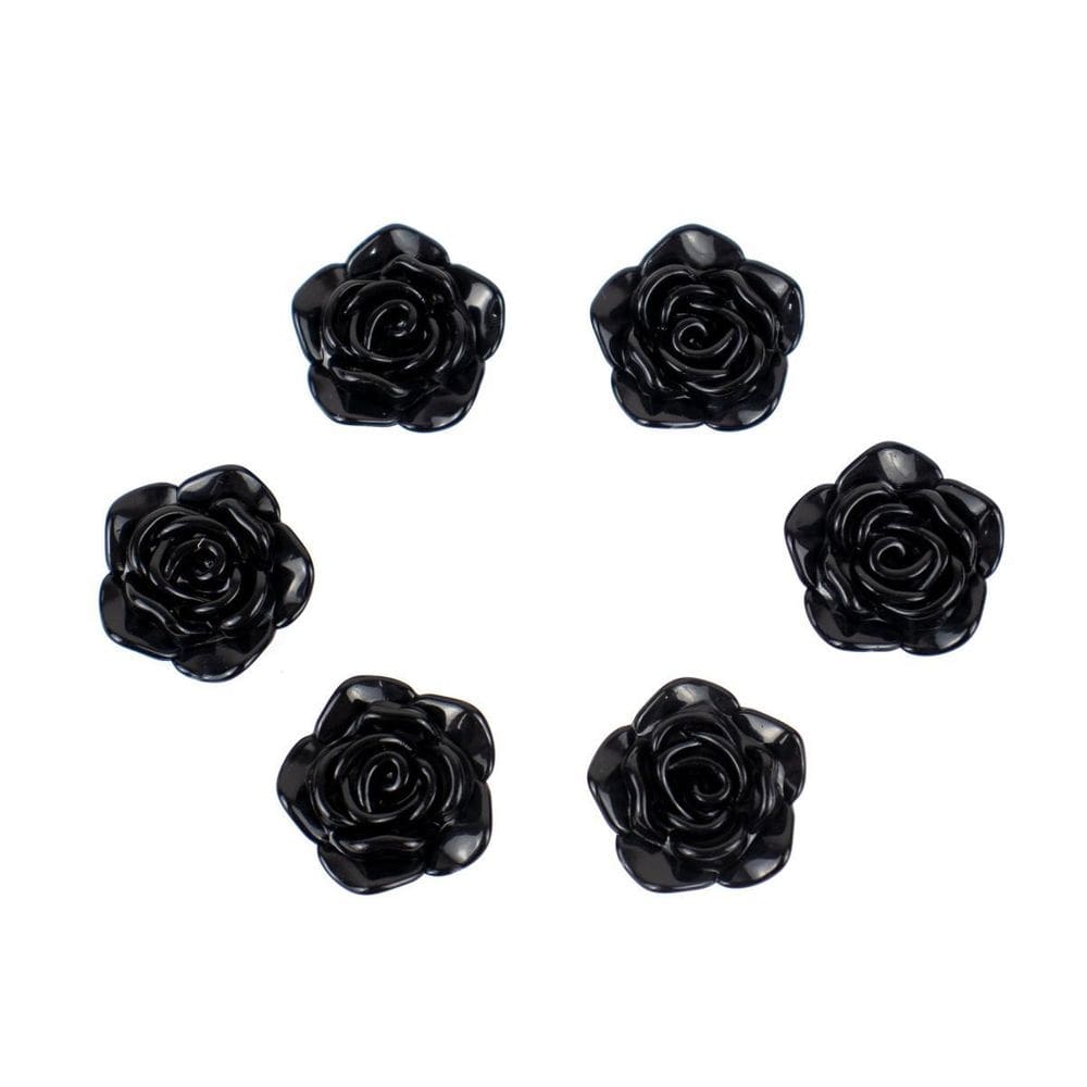 Kit C/6 Miçangas Em Resina Flor Rosa Negra 2 Cm
