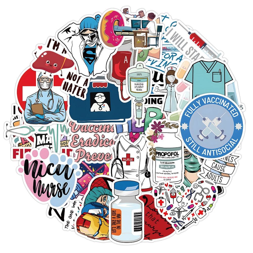 Pacote de adesivos para o Dia Internacional das Enfermeiras, 50 unidades à prova d`água