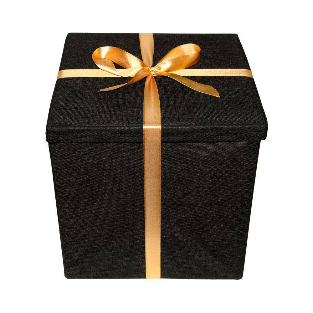 Caixa Presente Luxuosa Premium Preta Laço De Cetim Dourado