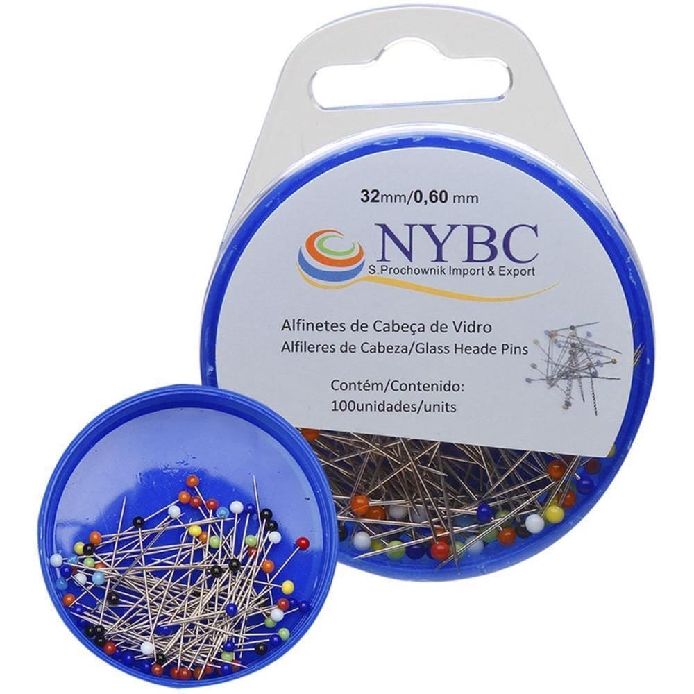 Alfinete Costura Cabeça De Vidro C/100Unid - Nybc