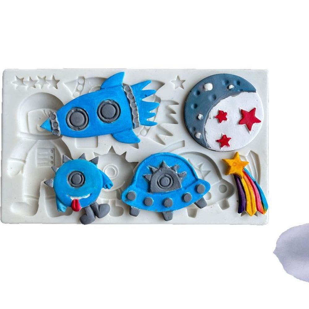 Molde Silicone Ceu Foguete Lua Astronauta Universo Et Disco