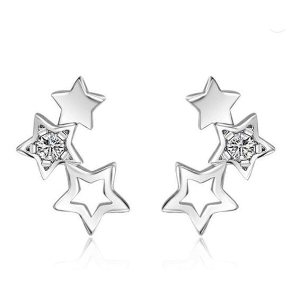 Brinco Infantil Pequeno Estrela Pedra Zirconia Folhead Prata