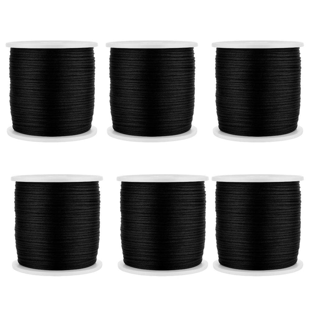 Kit Com 6 Cetim Rabo De Rato 1Mm Rolo Com 100 M Preto