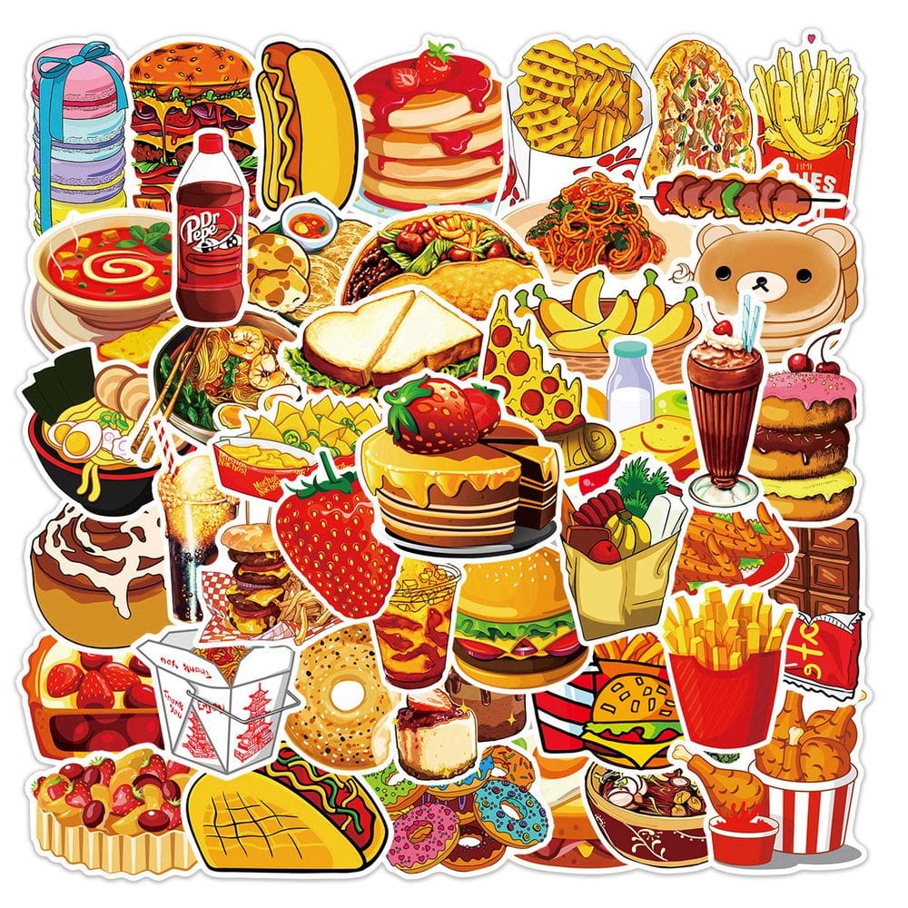 Adesivos Gourmet Food Anime Cartoon 50 unidades de PVC impermeável