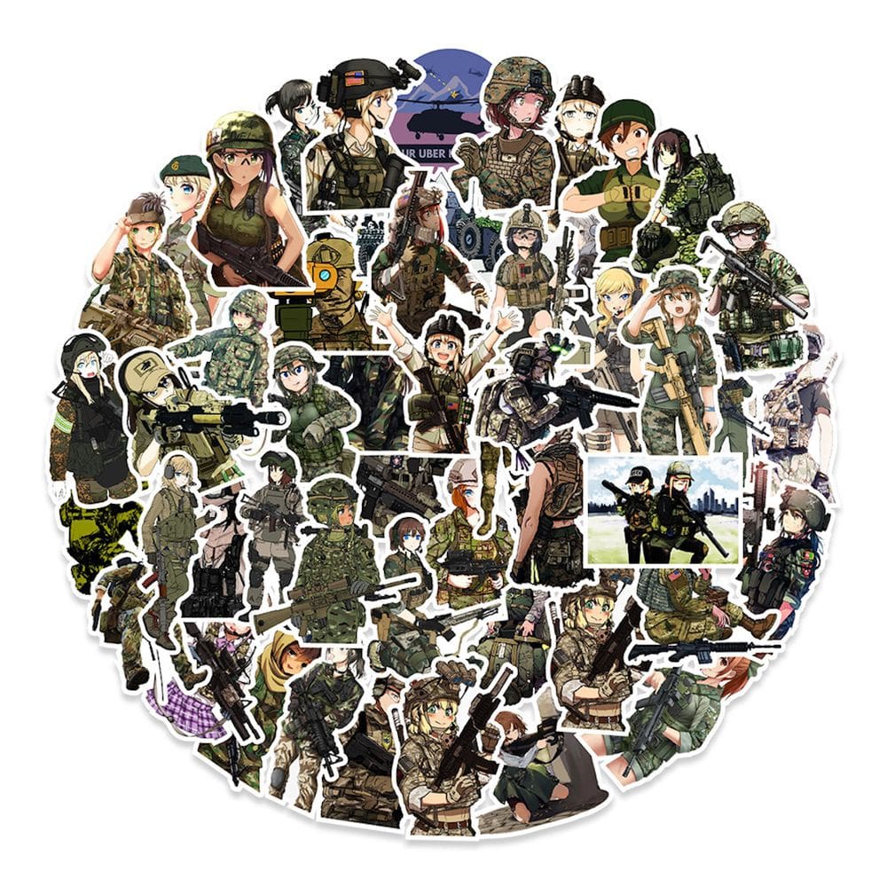 Conjunto de adesivos Anime Female Soldiers Vinyl Cartoon Anime x50