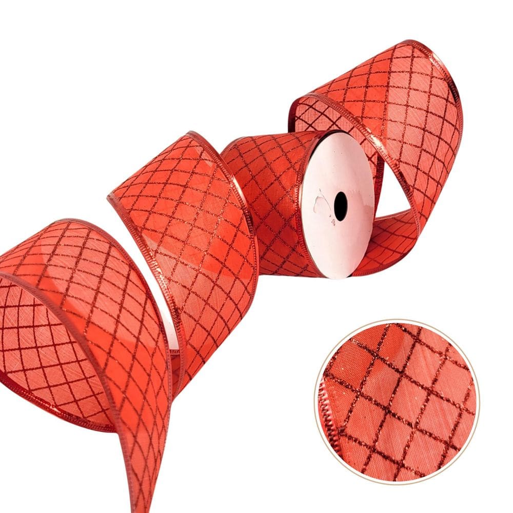 Fita Vermelha Natalina 6Cmx9M Xadrez Glitter Natal Aramada