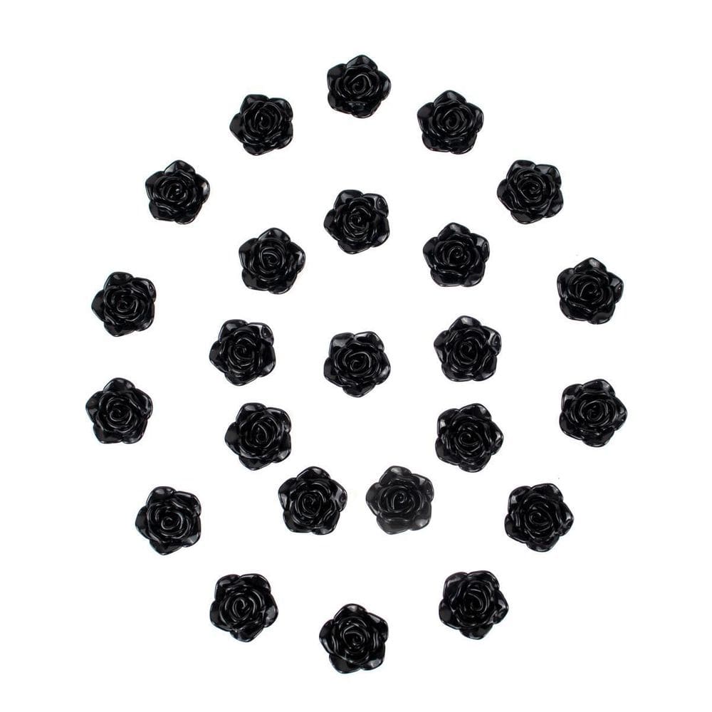 Kit C/24 Miçangas Em Resina Flor Rosa Negra 2 Cm