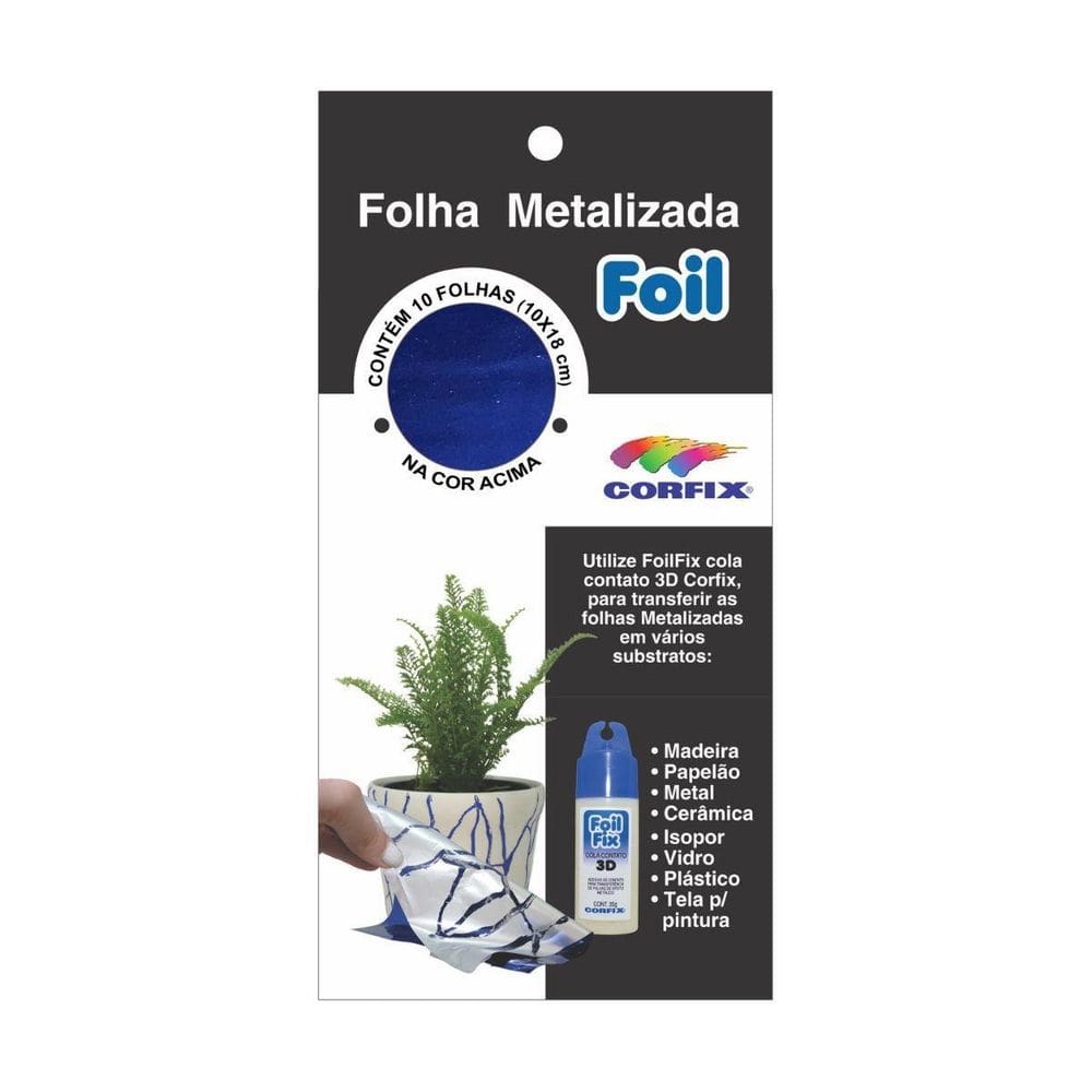 Folha Metalizada Foil Corfix 10X18Cm Azul Com 10 Folhas