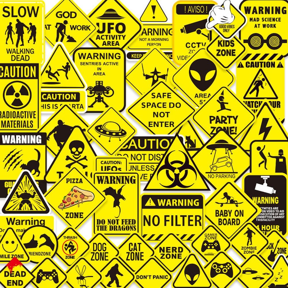 Adesivos, sinais de aviso, anime, desenho animado, 50 unidades, PVC, impermeável