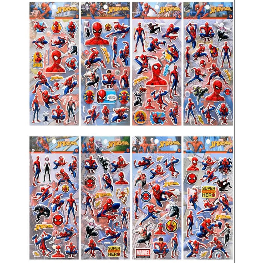 Adesivos Puffy 3D Spiderman em PVC para crianças - 8 folhas