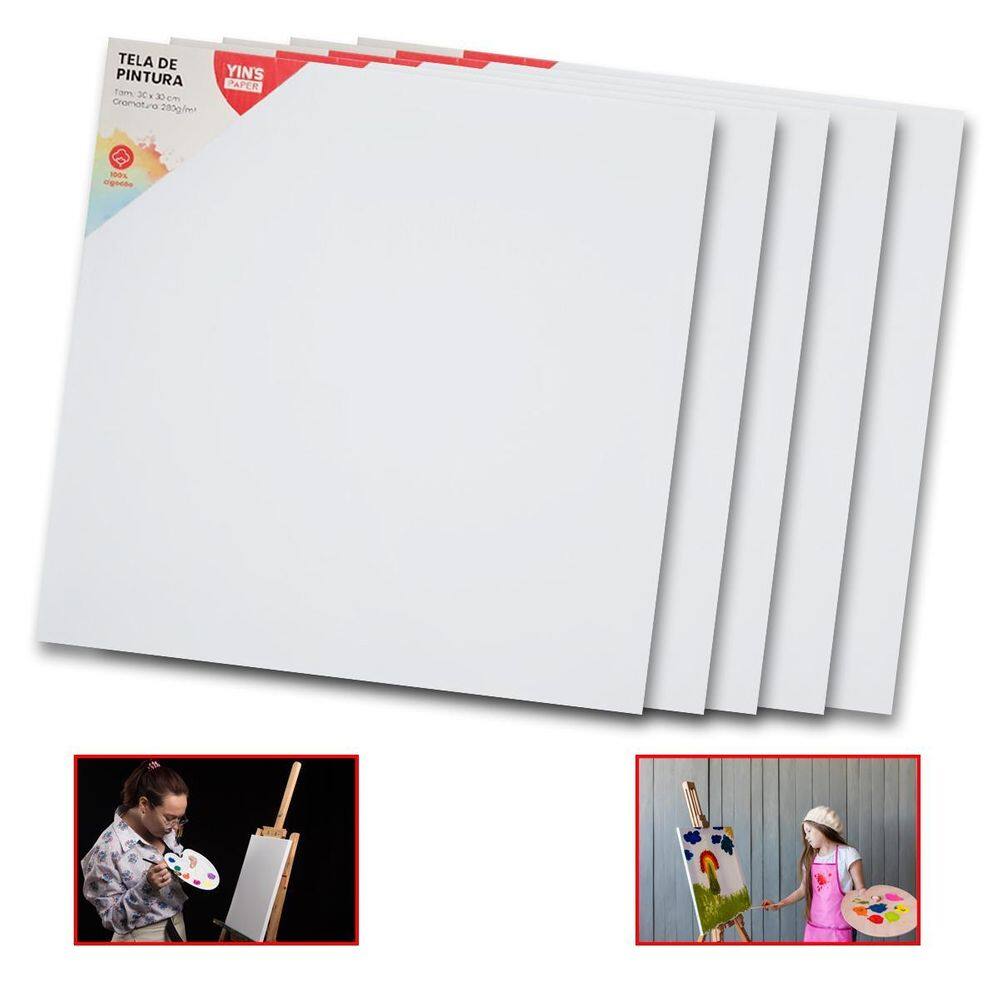 Kit 5 Telas De Pintura Comum 30X30 100% Algodão Pronta