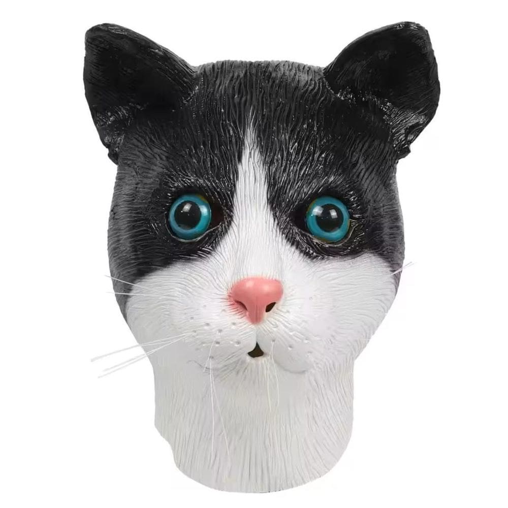 Máscara Látex Gato Frajola Preto Branco Olho Azul Halloween