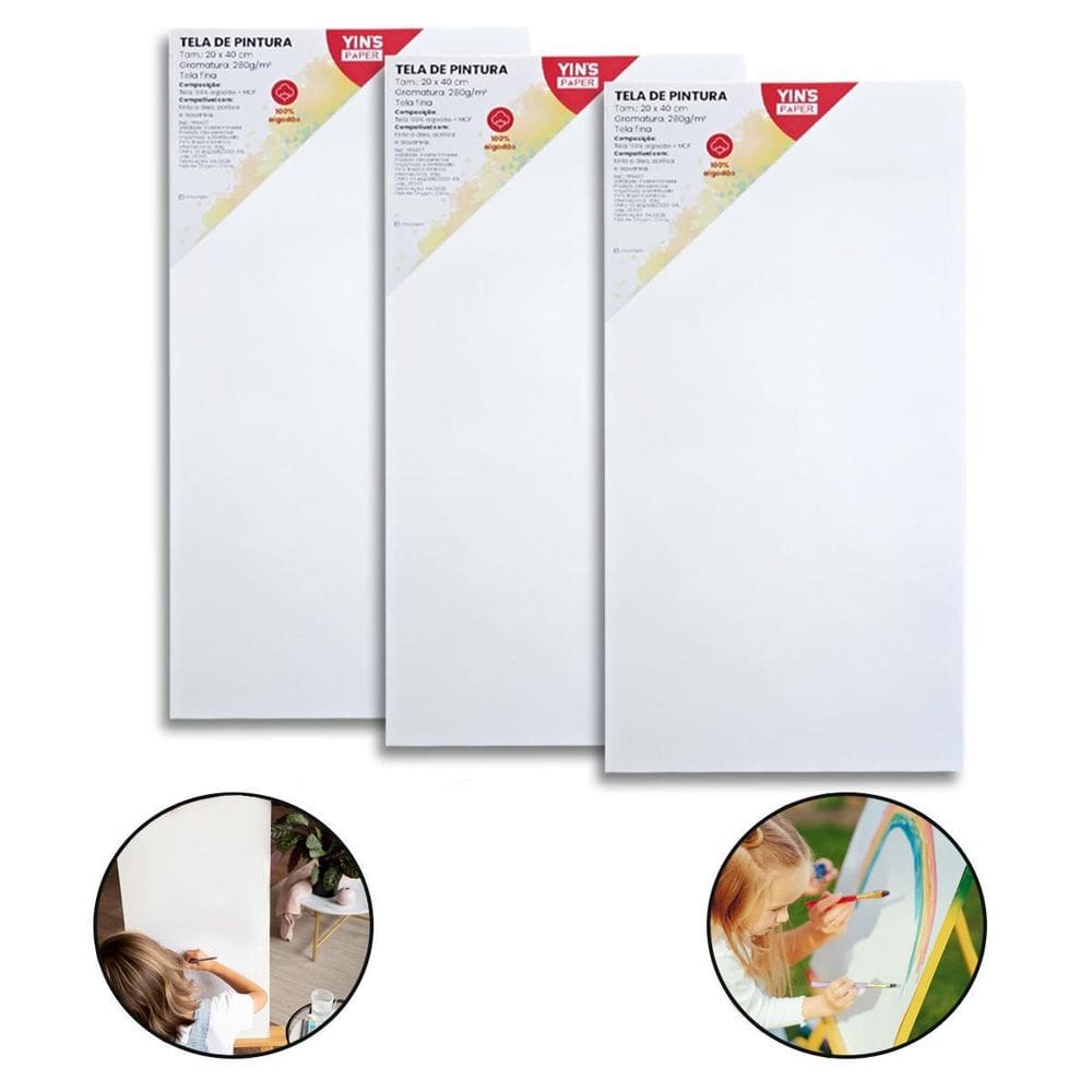 Kit 3 Telas De Pintura Fina 20X40 100% Algodão Pronta