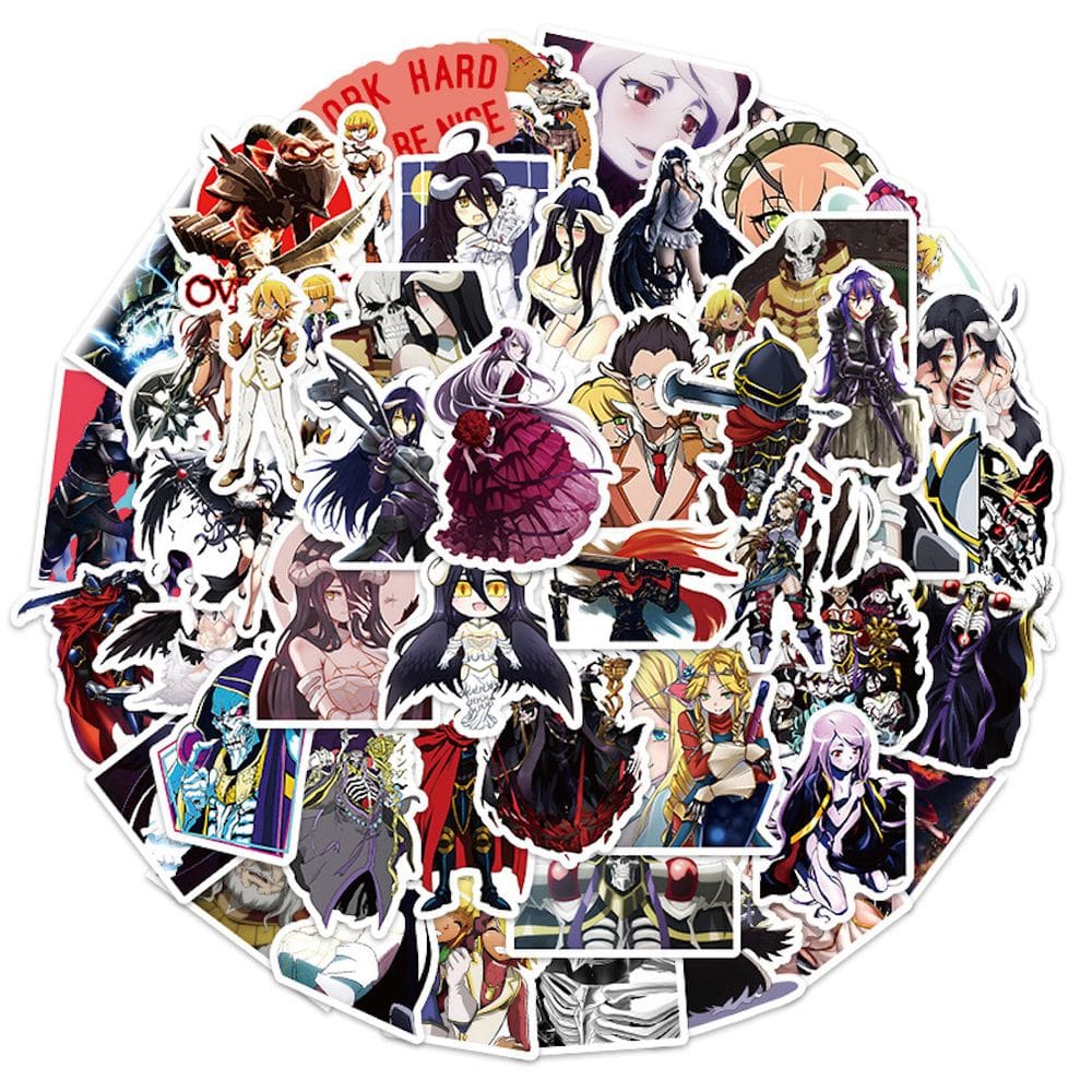 Pacote de adesivos Overlords Anime 50 unidades decorativas de desenhos animados de 5 a 8 cm