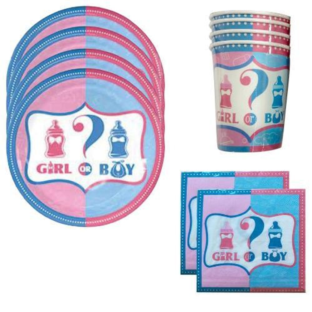 Kit 20 Convidado Pratos Copos Guardanapo Papel Chá Revelação