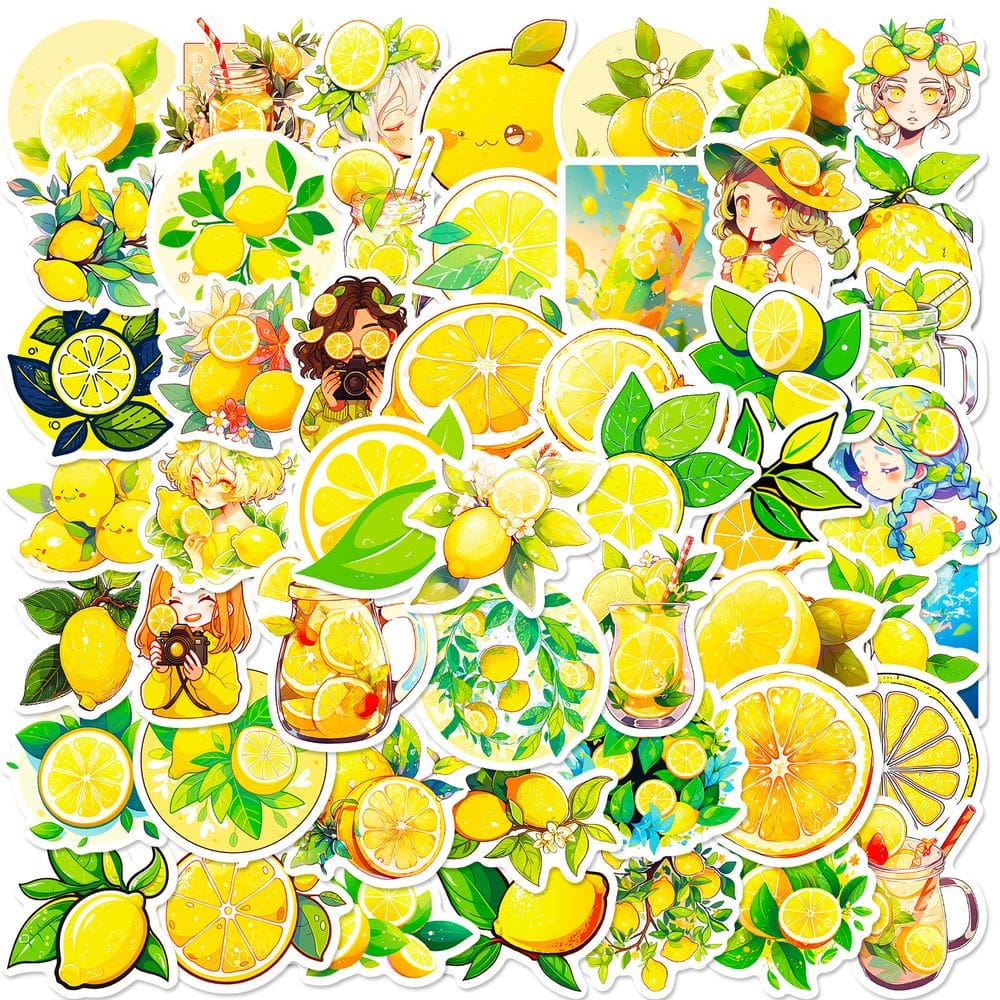 Pacote de adesivos Fresh Fruit Lemon Anime, vinil impermeável, 50 unidades