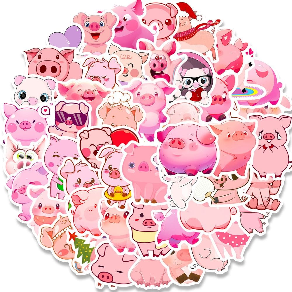 Pacote de adesivos Cute Pink Pig Waterproof Anime 50 unidades