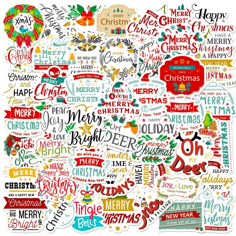 Adesivos de Natal, inglês, frases felizes, pacote de 50 unidades