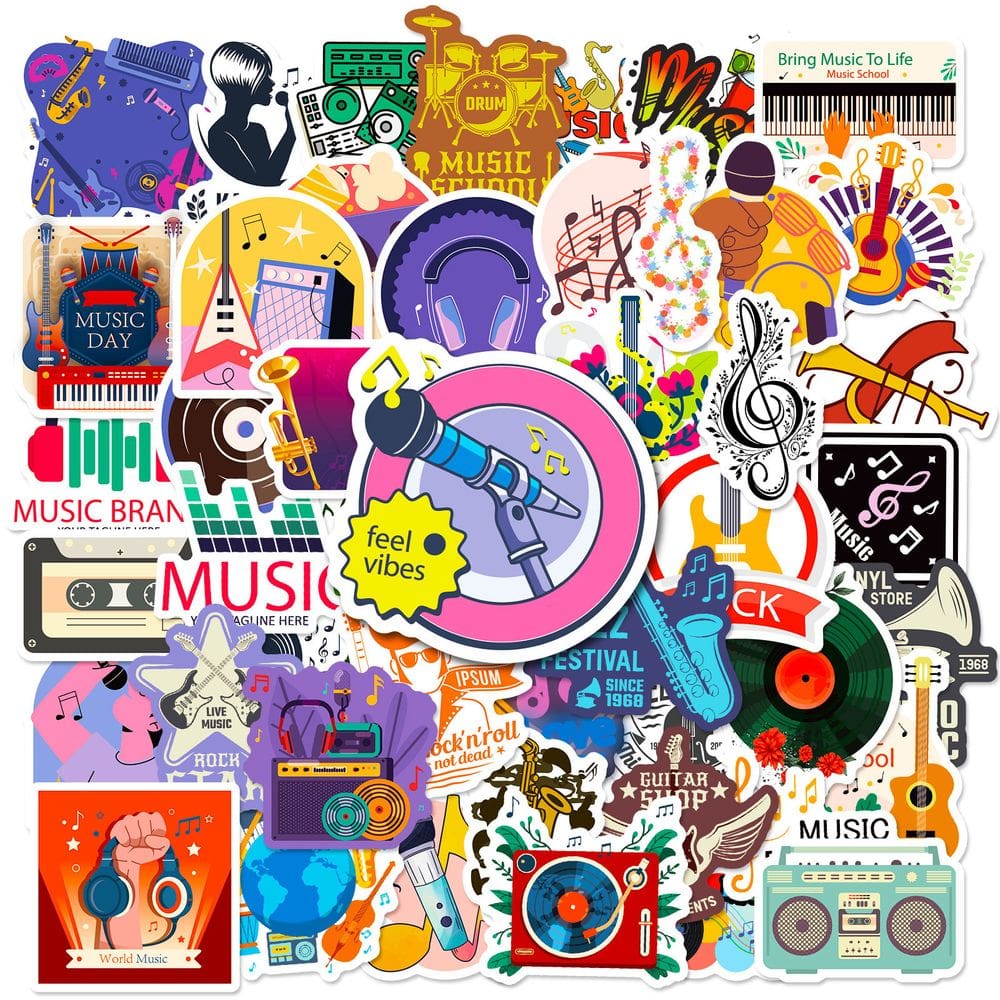 Pacote de adesivos: 50 unidades de fones de ouvido impermeáveis de vinil Music Anime