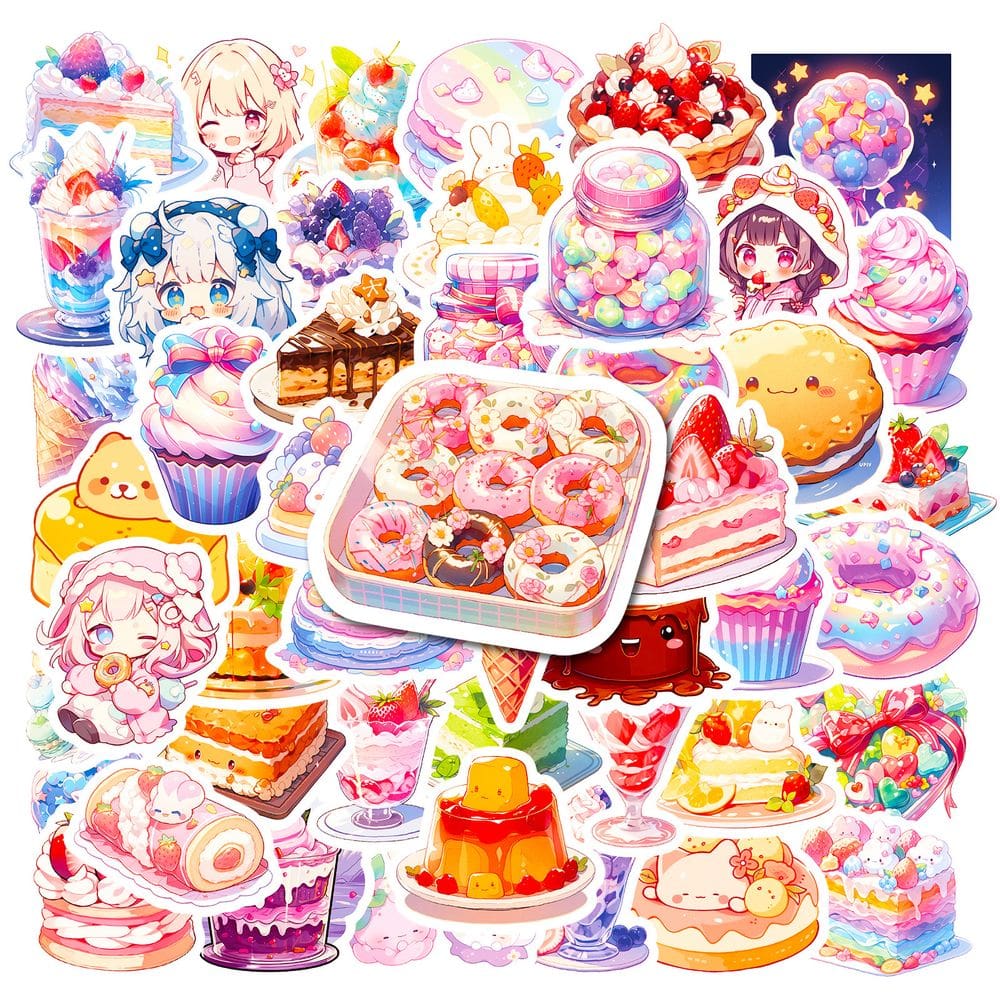 Pacote de adesivos Cute Healing Dessert Anime Waterproof Vinyl