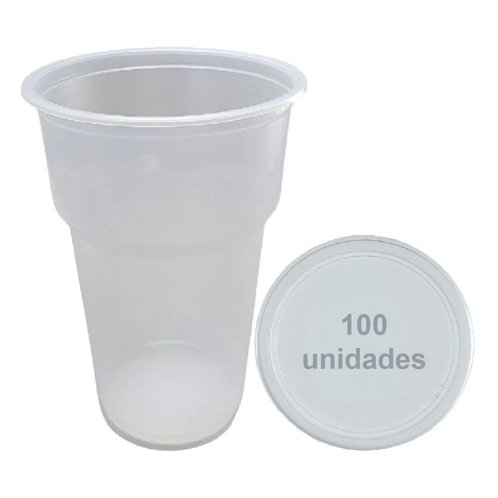 Copo Descartável 1000Ml 1Litros 100 Unid Com Tampa Sem Furo