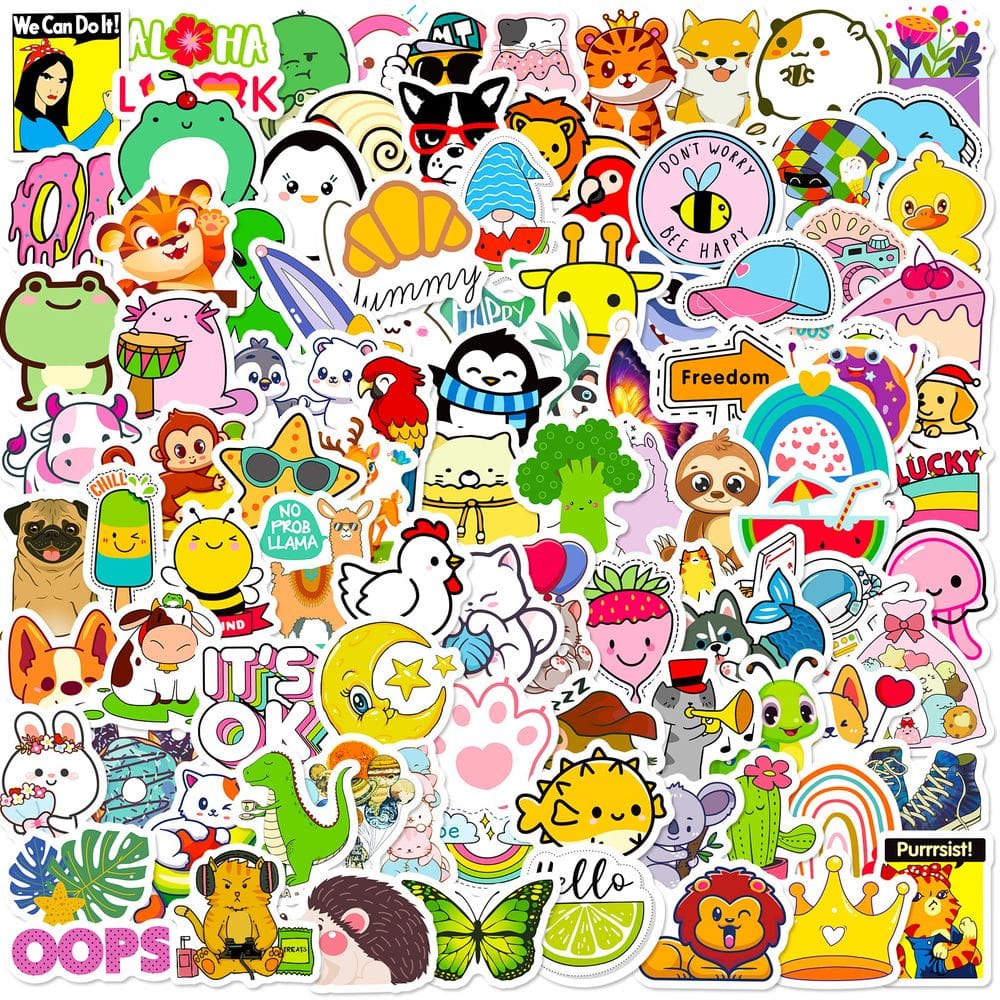 Pacote de adesivos: 100 unidades de vinil impermeável de anime para animais e crianças