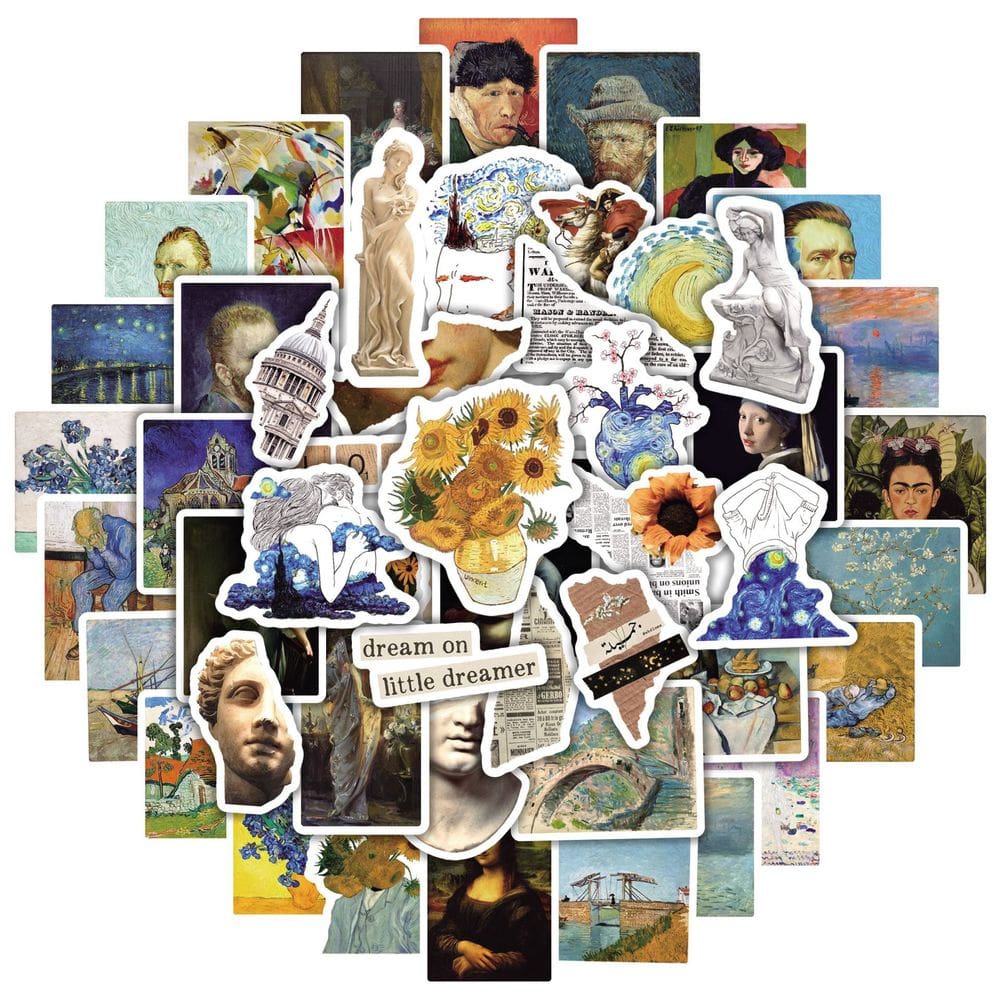 Pacote de adesivos Vintage Van Goghs Anime, vinil impermeável, 50 unidades