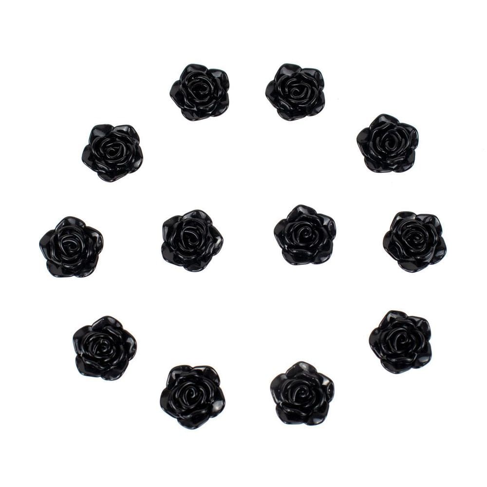 Kit C/12 Miçangas Em Resina Flor Rosa Negra 2 Cm