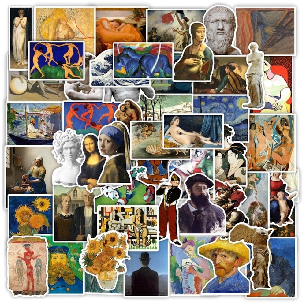 Pacote de adesivos com pintura a óleo Mona Lisa 52 unidades de anime à prova d`água