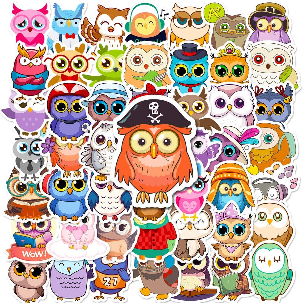 Pacote de adesivos Owl Cartoon Anime, vinil impermeável, 50 unidades