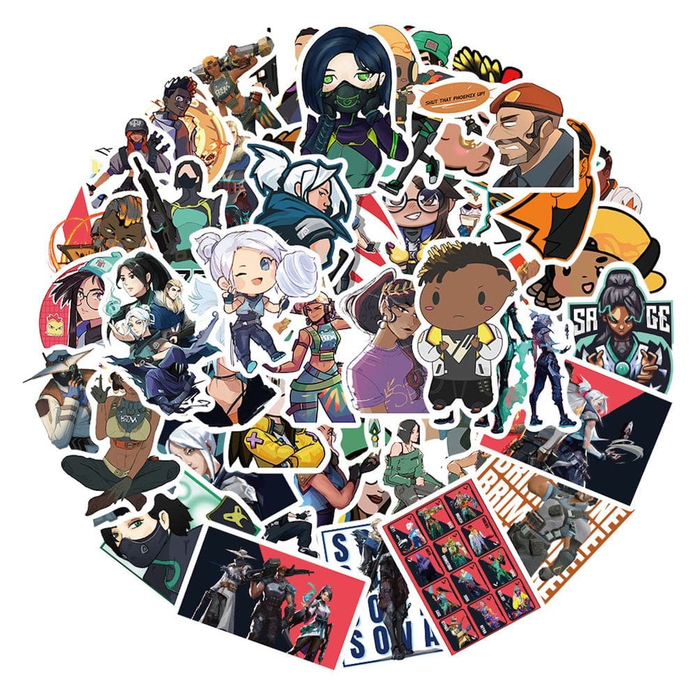 Pacote de adesivos Valorants Anime 50 unidades de desenho animado decorativo de 3 a 8 cm