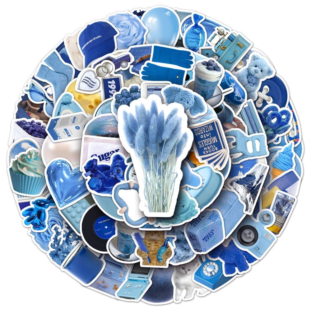 Pacote de adesivos: 100 unidades de vinil impermeável de anime estilo azul