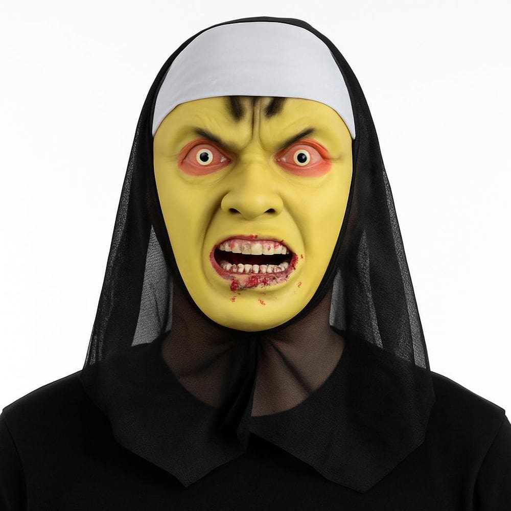 Mascara De Halloween Freira Do Medo Zumbi 25X17Cm