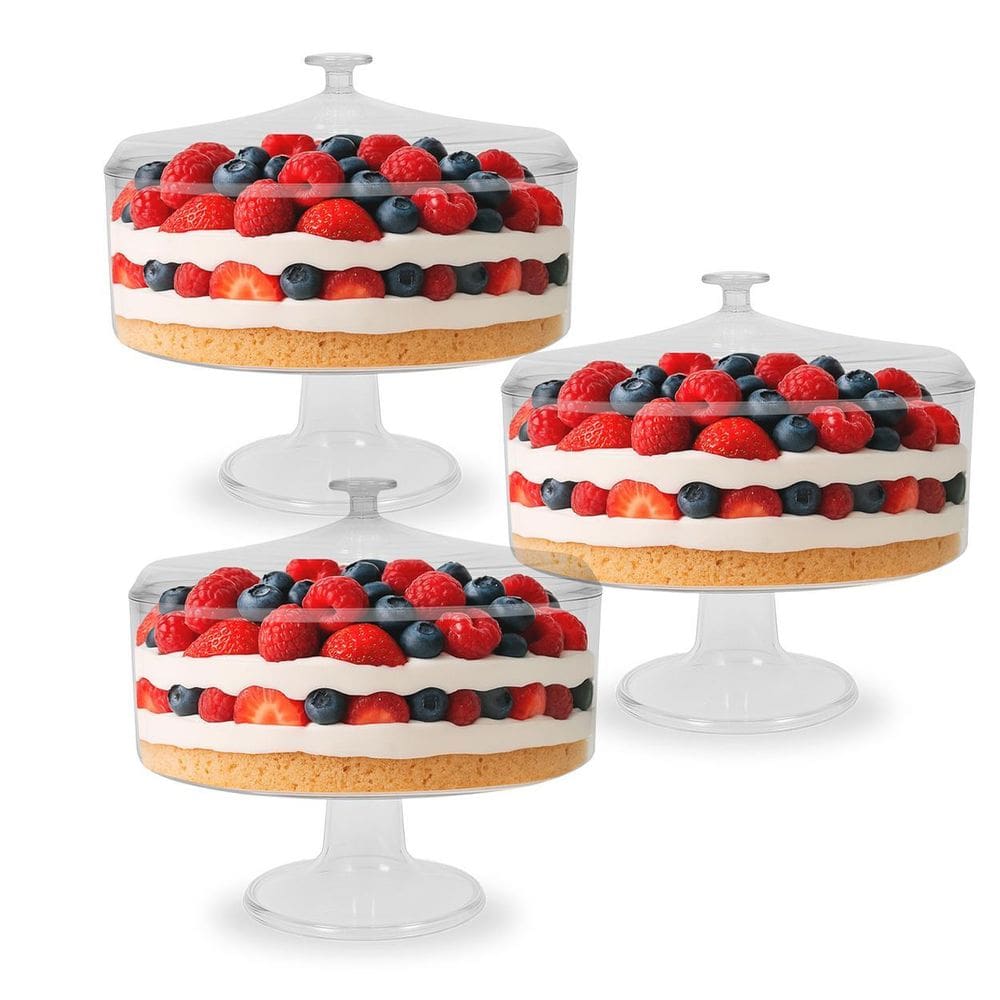 Kit C/3 Taça De Bolo Festa Gourmet Confeitaria 2,2L Tampa