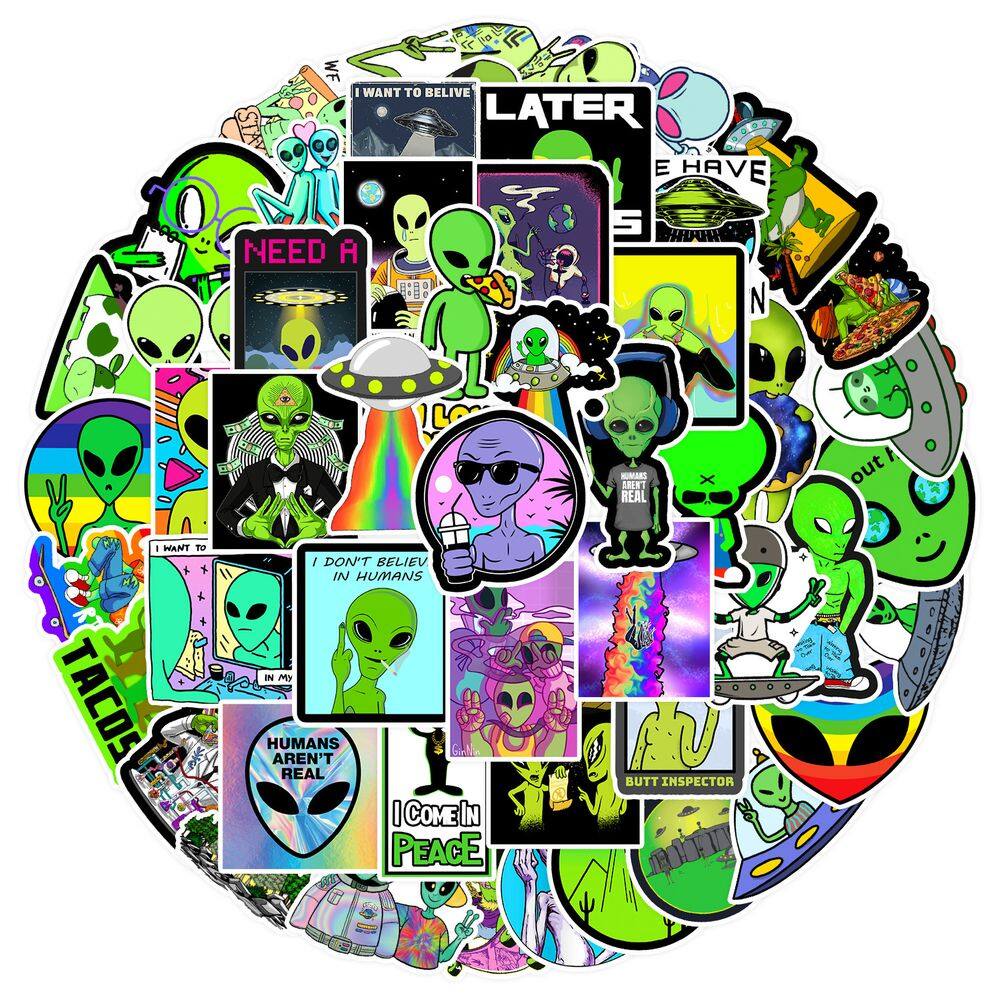 Pacote de adesivos Alien Anime Waterproof Vinyl 50 unidades 4-7 cm