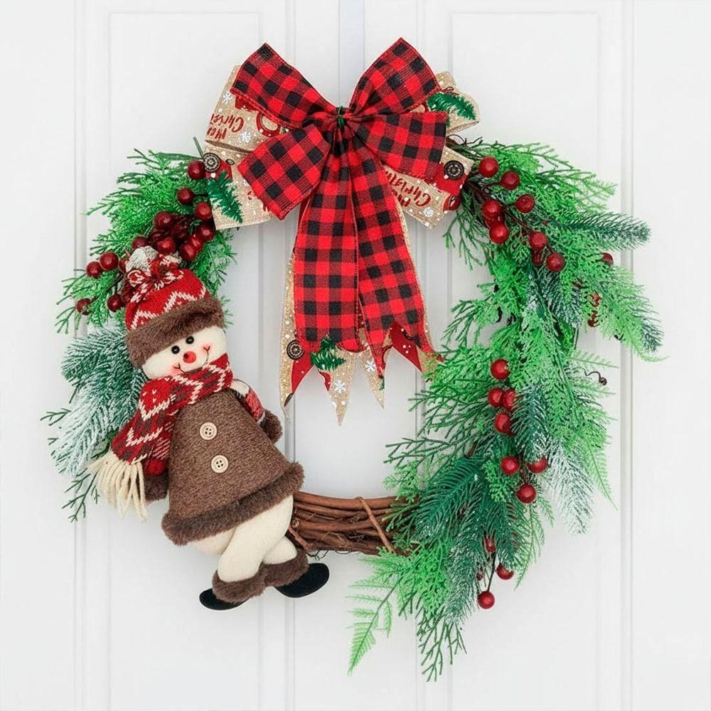 Guirlanda Natalina Enfeite Boneco De Neve Porta Arranjo 45cm