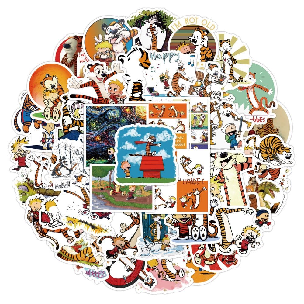 Pacote de adesivos de anime Calvins And Hobbes, vinil impermeável, 50 unidades