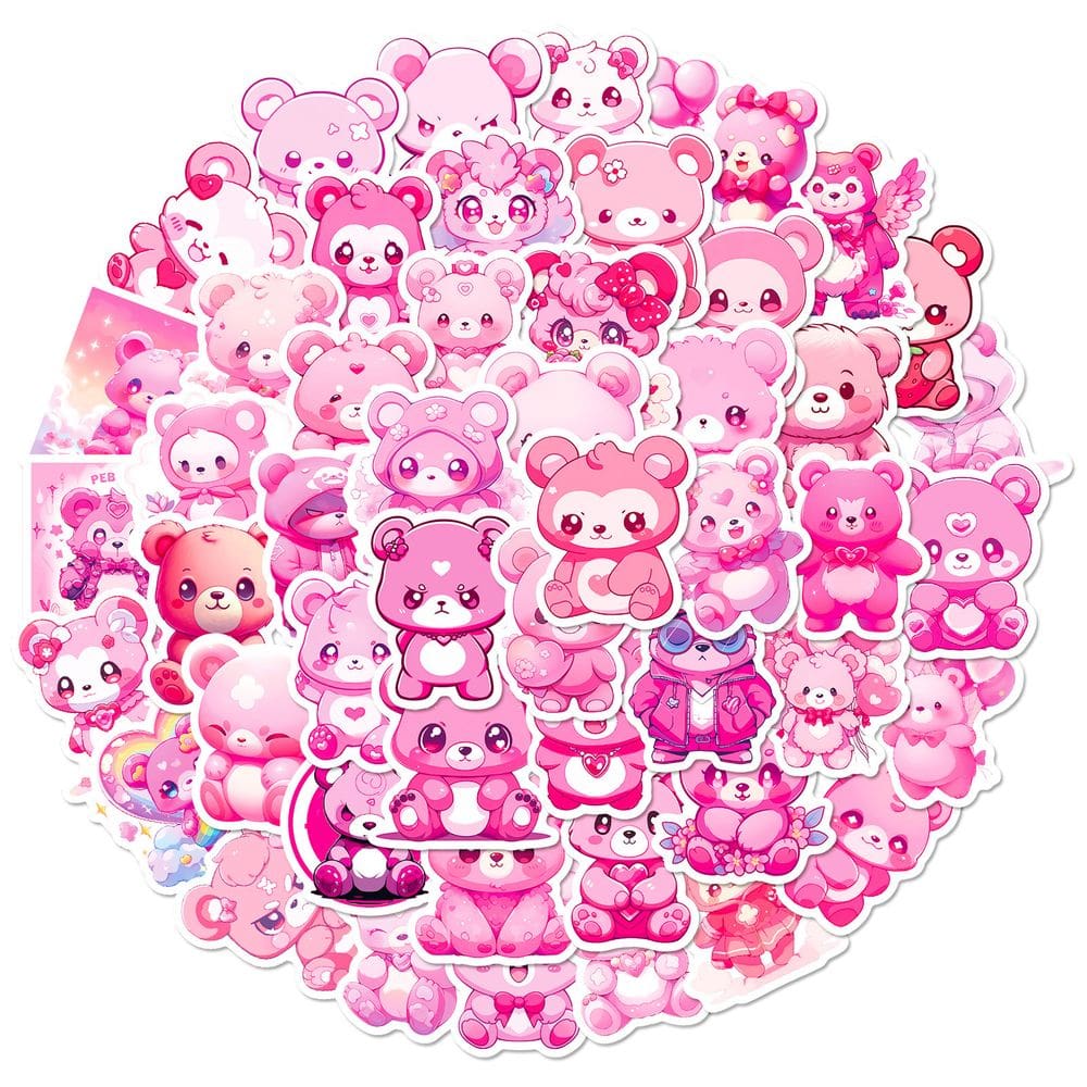 Pacote de adesivos Pink Bear Anime, vinil impermeável, 50 unidades