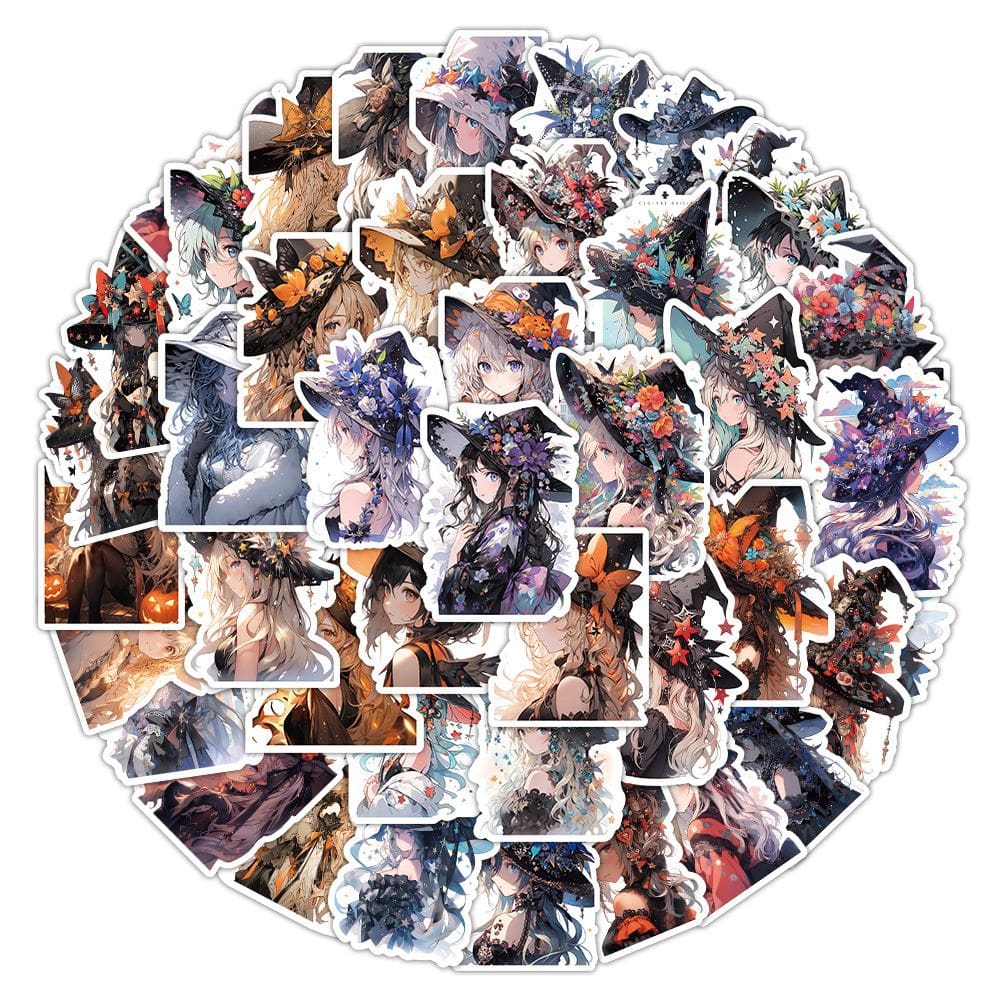 Pacote de adesivos Hat Magic Anime, vinil impermeável, 60 unidades