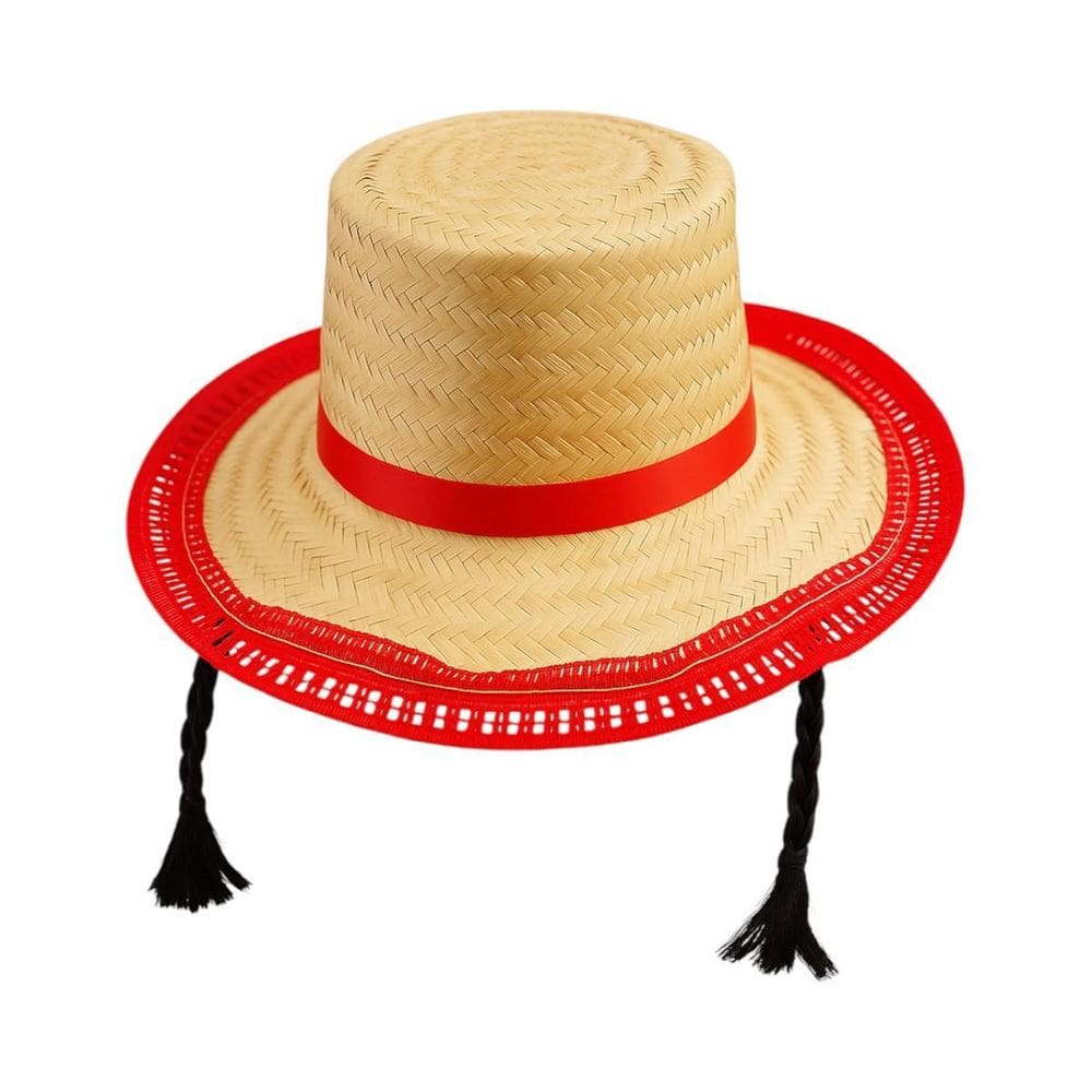 Chapéu Trança Palha Infantil Mocinha Festa Junina Vermelho