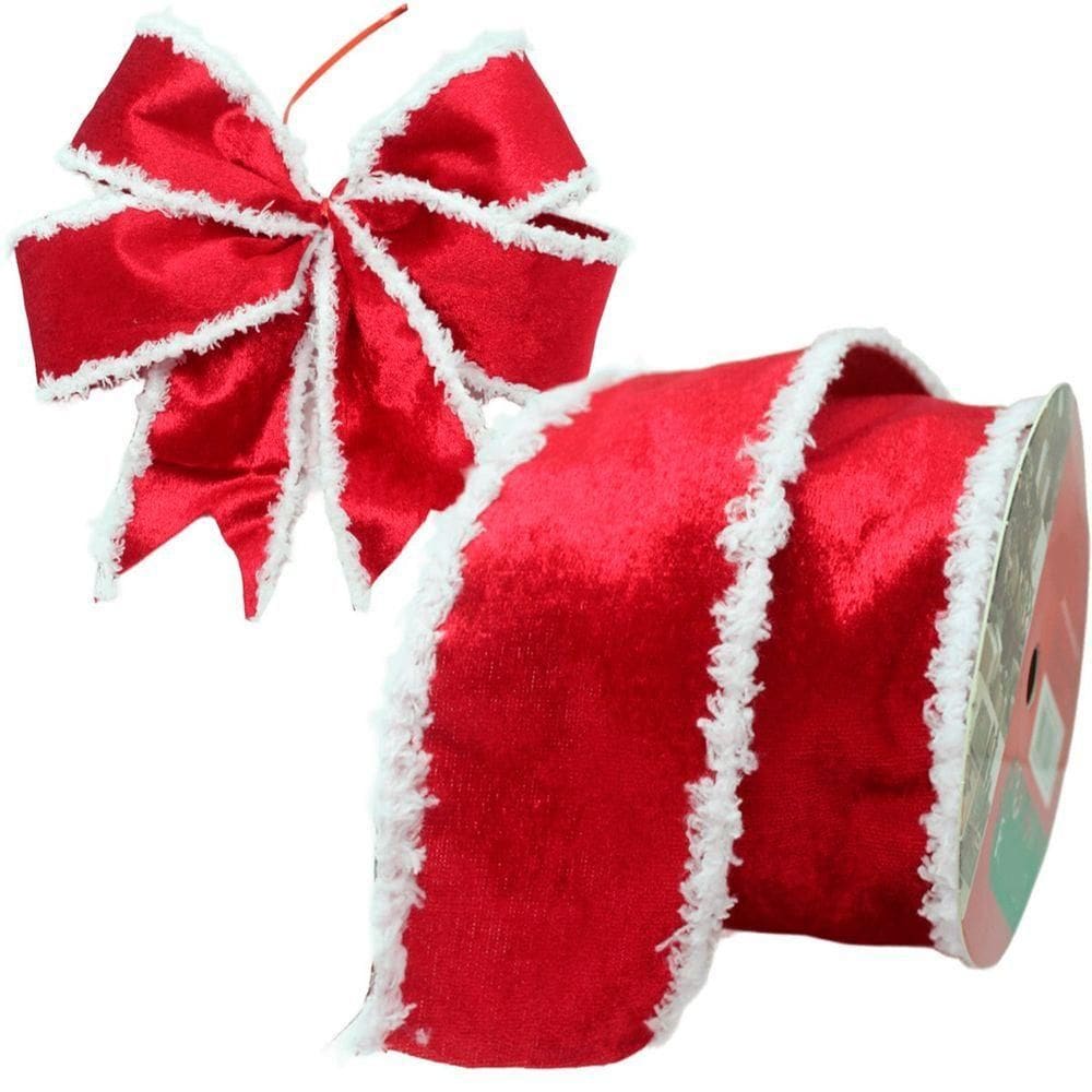 Kit 6 Fitas Aramadas Vermelha Decoração Natalina 6,3cm 9,14m