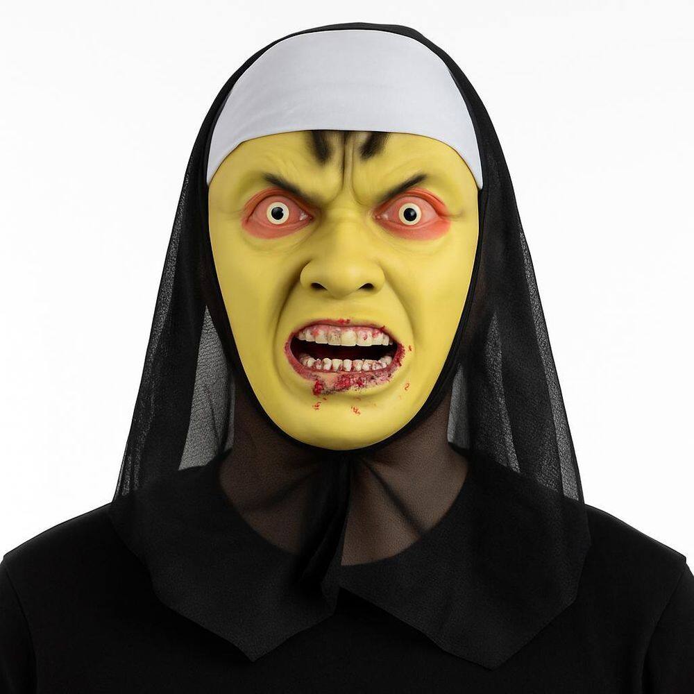Mascara De Halloween Freira Do Medo Zumbi 25X17Cm