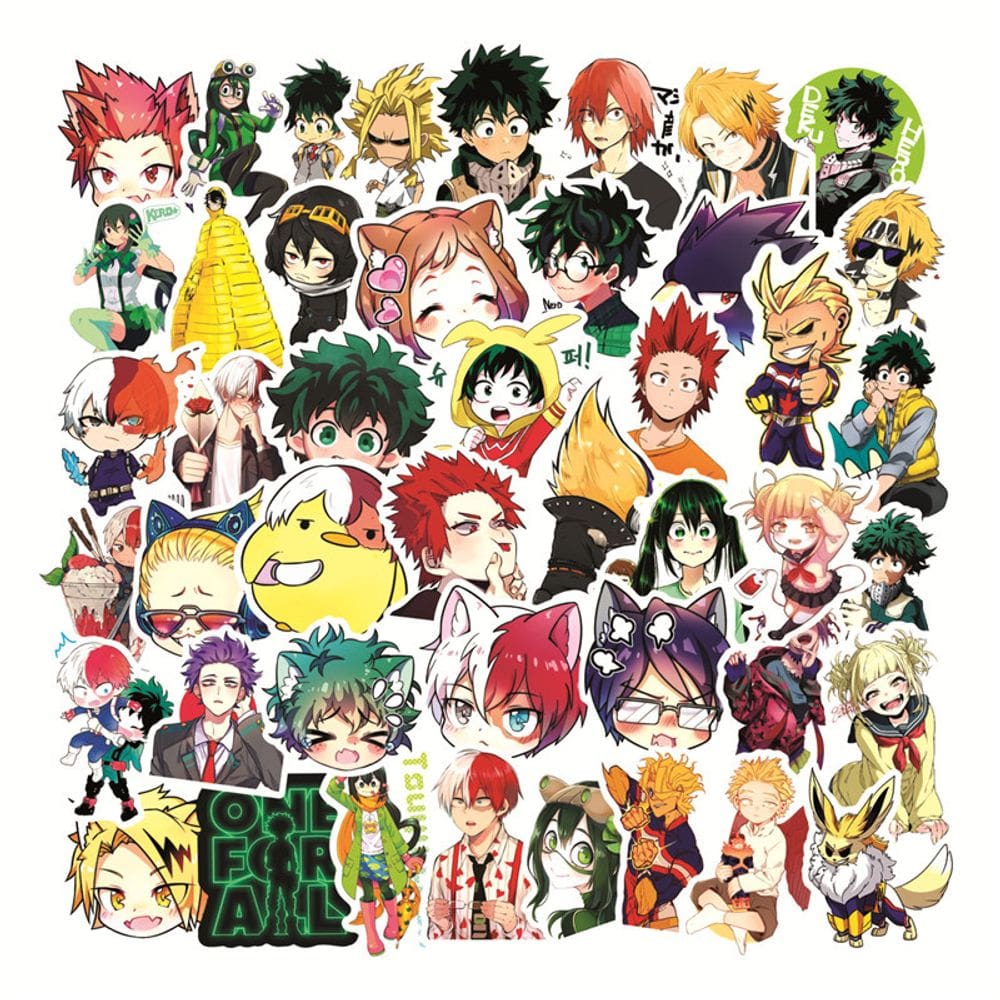 Adesivos de vinil impermeável My Heros Academias, anime, 50 unidades