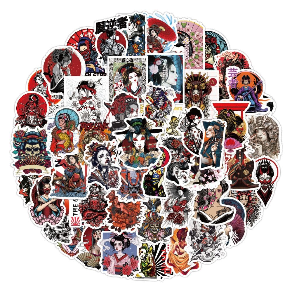 Pacote de adesivos de vinil impermeável Japanese Geisha Anime (50 unidades)