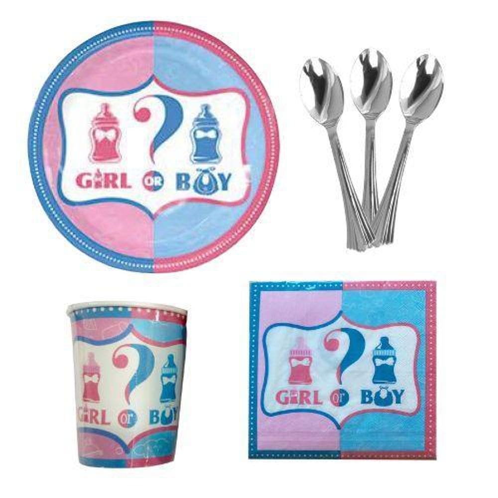 Kit 20 Pratos Copos Colher Guardanapo Papel Chá Revelação