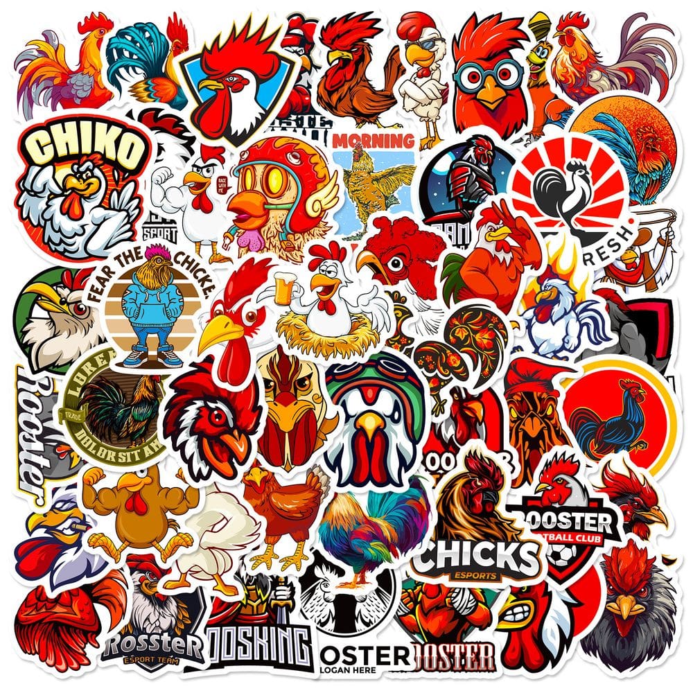 Pacote de adesivos Rooster Anime, vinil impermeável, 50 unidades