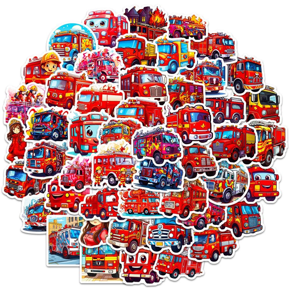 Pacote de adesivos Fire Truck Anime, vinil impermeável, 50 unidades