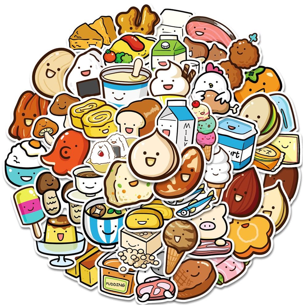 Pacote de adesivos de anime de frutas e vegetais, vinil impermeável, 50 unidades