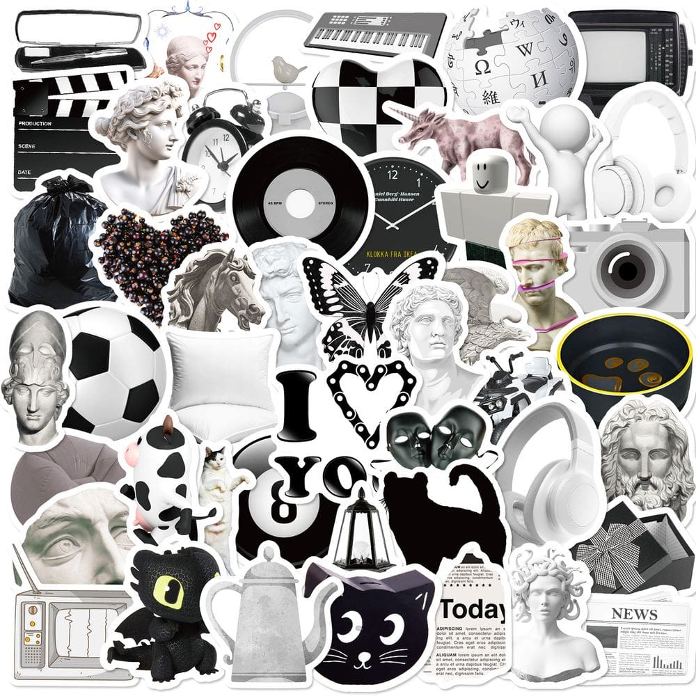 Pacote de adesivos Anime Wat em preto e branco realista, 50 unidades