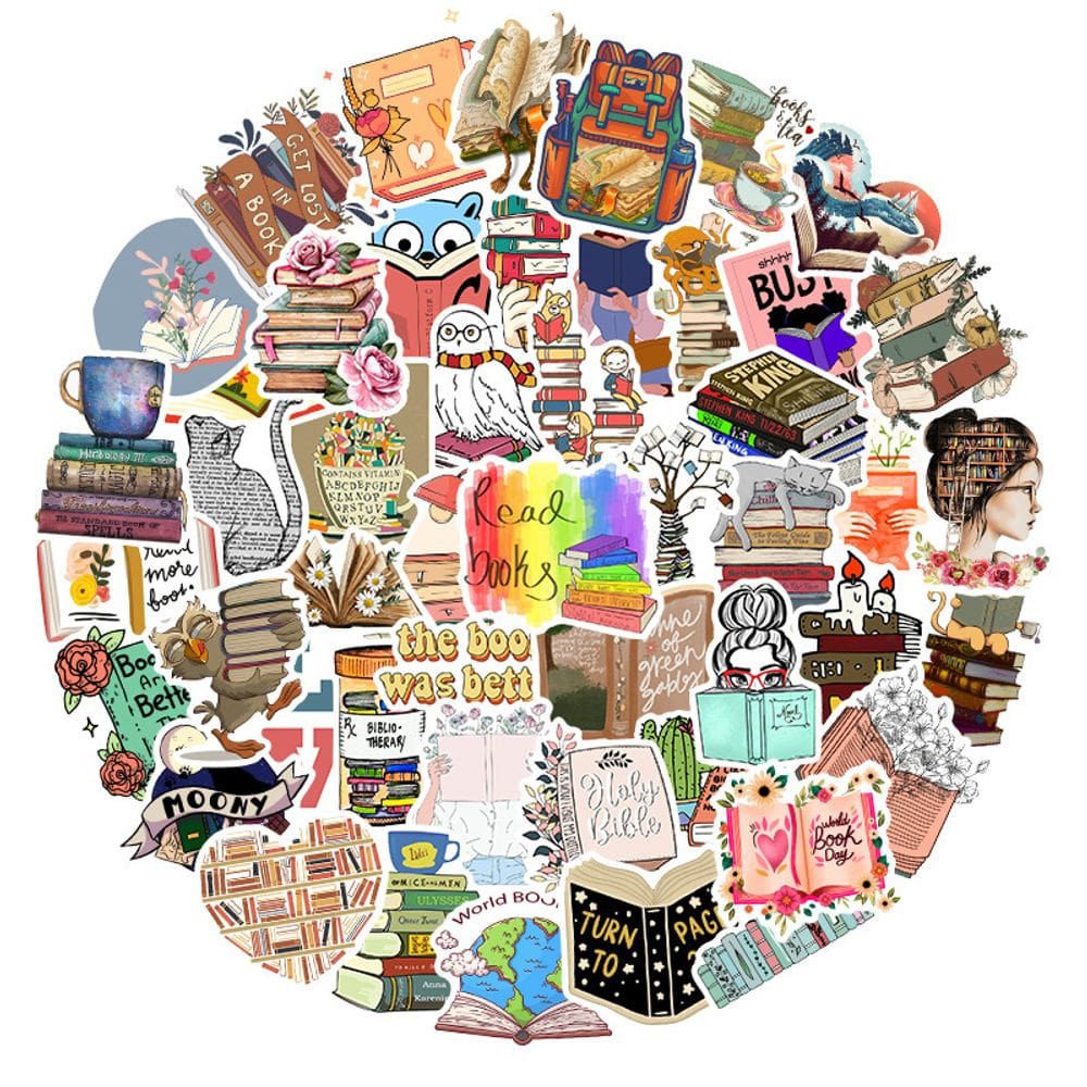 Pacote de adesivos Book Reading Graffiti Anime Waterproof V 50 unidades